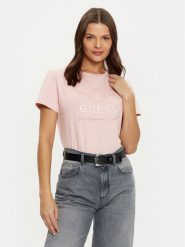 Guess T-Shirt V5RI05 J1314 Różowy Regular Fit. Czerwone t-shirty damskie Guess, xxs, z aplikacjami, z bawełny, bez kołnierzyka. Za 99.99 zł.