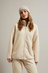 Bluza zapinana na zamek beżowa. Brązowe bluzy damskie MOODO, m, bez wzorów, z poliesteru, bez kaptura. W wyprzedaży za 74.99 zł.