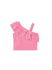 Mayoral Top 3022 Różowy Cropped Fit. Czerwone koszulki i t-shirty dziewczęce Mayoral, bez wzorów, z bawełny, bez kołnierzyka, bez ramiączek. Za 79.99 zł.