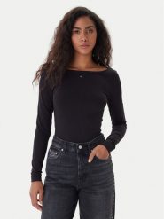 Tommy Jeans Bluzka DW0DW21548 Czarny Slim Fit. Czarne bluzki damskie Tommy Jeans, l, bez wzorów, z bawełny, bez kołnierzyka, bez ramiączek. Za 209.99 zł.