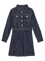 Guess Sukienka jeansowa J5YK12 D4EU0 Granatowy Regular Fit. Niebieskie sukienki dziewczęce Guess, z aplikacjami, z bawełny, bez ramiączek, proste. Za 239.99 zł.