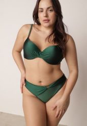 Zielone Bikini Biustonosz i Figi z Ozdobnym Marszczeniem i Aplikacją Periete. Zielone bikini Born2be, z aplikacjami. Za 99.99 zł.