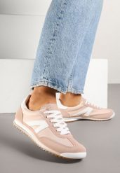 Różowe Sneakersy Ozdobione Geometrycznym Motywem Clevandra. Czerwone obuwie sportowe damskie Renee, z jeansu, bez zapięcia. Za 69.99 zł.