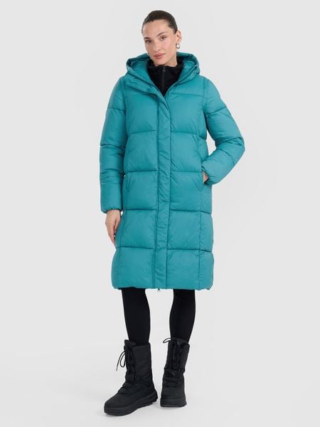 4F Płaszcz puchowy z wypełnieniem syntetycznym damski - turkusowy XXL. Niebieskie płaszcze damskie 4F, na zimę, xxl, bez wzorów, z materiału, bez kaptura. W wyprzedaży za 349.99 zł.
