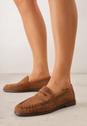 Jasnobrązowe Mokasyny VICES ze Skórzaną Wkładką i Marszczeniem przy Nosku Ananora. Brązowe mokasyny damskie Renee, z jeansu, bez obcasa. Za 89.99 zł.