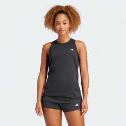 Koszulka treningowa bez rękawów Designed for Training. Czarne koszulki damskie Adidas, bez wzorów, z materiału, bez kołnierzyka, bez ramiączek. Za 149.00 zł.