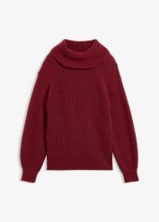 Sweter z miękkiej mieszanki wełny. Czerwone swetry klasyczne damskie bonprix, z materiału, bez kołnierzyka. Za 269.99 zł.