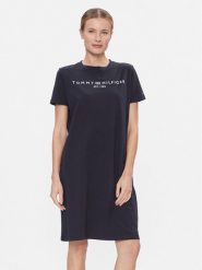 Tommy Hilfiger Sukienka codzienna Rlx Corp Logo Tshirt Drs Ss WW0WW41013 Granatowy Regular Fit. Niebieskie sukienki damskie Tommy Hilfiger, bez wzorów, z bawełny, bez ramiączek. Za 279.99 zł.