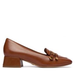 Półbuty Tamaris. Brązowe półbuty damskie Tamaris, bez wzorów, bez obcasa, na obcasie, bez zapięcia. Za 409.99 zł.