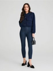 Jeansy skinny high waist - granatowy. Niebieskie jeansy damskie Sinsay, z podwyższonym stanem. W wyprzedaży za 33.99 zł.