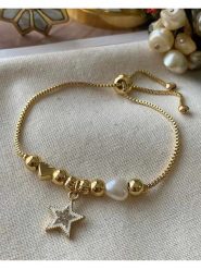 Luseera Pozłacana bransoletka z elementami ozdobnymi rozmiar: onesize. Żółte bransoletki damskie Luseera, pozłacane. Za 39.99 zł.