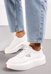 Białe Skórzane Sneakersy na Platformie z Niewielką Wstawką z Boku Renipa. Białe obuwie sportowe damskie Renee, ze skóry, bez zapięcia. Za 169.99 zł.