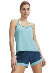 Under Armour Top sportowy w kolorze turkusowym rozmiar: M. Niebieskie koszulki sportowe damskie Under Armour, m, bez wzorów, bez ramiączek, outdoorowe. Za 95.95 zł.
