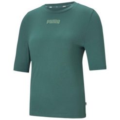 Koszulka damska Puma Modern Basics Tee Cloud zielona. Zielone bluzki damskie Puma, s, bez wzorów, bez kołnierzyka, bez ramiączek. Za 69.00 zł.