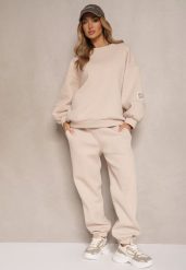 Beżowy Komplet Dresowy z Polarową Podszewką Bluza i Joggery Ziline. Brązowe bluzy damskie Renee, bez wzorów, z dresówki, bez kaptura. Za 159.99 zł.