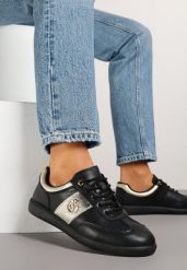 Czarno-Złote Sneakersy Skórzane Typu Kultowe Tenisówki z Metaliczną Aplikacją Ollisena. Czarne obuwie sportowe damskie Renee, na lato, z jeansu, bez zapięcia, tenisowe. Za 169.99 zł.