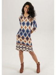 Aniston Sukienka w kolorze beżowo-jasnobrązowo-niebieskim rozmiar: 46. Brązowe sukienki damskie Aniston, bez wzorów, z wiskozy, bez ramiączek. Za 95.99 zł.