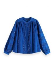 Scotch & Soda Bluzka w kolorze niebieskim rozmiar: 34. Niebieskie bluzki damskie Scotch & Soda, bez wzorów, z bawełny, bez kołnierzyka, bez ramiączek. Za 154.07 zł.