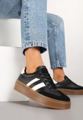 Czarne Sneakersy w Stylu Tenisówek z Geometrycznym Wzorem Avelresil. Czarne obuwie sportowe damskie Born2be, z jeansu, bez zapięcia, tenisowe. Za 79.99 zł.