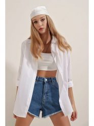 Trendyol Koszula w kolorze białym rozmiar: 42. Białe koszule damskie Trendyol, bez wzorów, z bawełny, bez kołnierzyka, bez ramiączek. Za 100.99 zł.