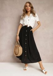 Czarna Rozkloszowana Spódnica Maxi z Gumką w Talii i Kieszeniami Kendrani. Czarne spódnice damskie Renee, na co dzień, m, bez wzorów, eleganckie, maxi. Za 49.99 zł.