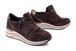 Rieker Remonte D0T03-25 brown combination, półbuty damskie. Brązowe półbuty damskie Rieker Remonte, bez wzorów, ze skóry, bez obcasa, na koturnie, bez zapięcia. Za 449.90 zł.