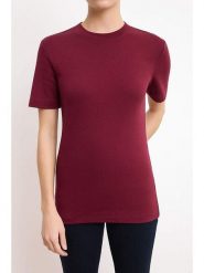 Trendyol Koszulka w kolorze bordowym rozmiar: XS. Czerwone bluzki damskie Trendyol, xs, bez wzorów, z bawełny, bez kołnierzyka, bez ramiączek. Za 52.99 zł.