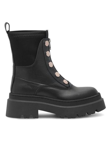 Eva Minge Botki FARO-01 Czarny. Czarne botki damskie Eva Minge, ze skóry, bez obcasa, na płaskiej podeszwie, bez zapięcia. Za 479.00 zł.