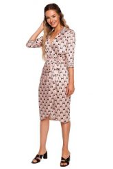 Satynowa Sukienka na Zakładkę w Print - Wzór 3. Czerwone sukienki damskie MOE, bez wzorów, z materiału, wizytowe, bez ramiączek. Za 357.90 zł.