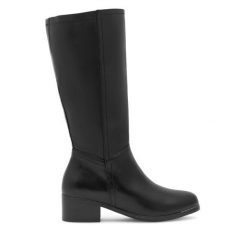 Kozaki Go Soft. Czarne kozaki damskie GO SOFT, bez obcasa, na słupku, bez zapięcia. Za 369.99 zł.