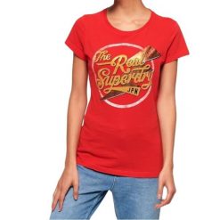 Koszulka turystyczna damska Superdry The Real Sparkle Entry. Czerwone koszulki sportowe damskie Superdry, xs, bez wzorów, z bawełny, bez ramiączek. Za 92.00 zł.
