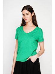ASSUILI Koszulka w kolorze zielonym rozmiar: 34. Zielone bluzki damskie Assuili, bez wzorów, bez kołnierzyka, bez ramiączek. Za 56.99 zł.