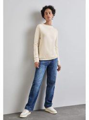 Street One Sweter w kolorze kremowym rozmiar: 42. Brązowe swetry klasyczne damskie Street One, ze splotem, bez kołnierzyka. Za 87.81 zł.