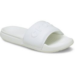 Damskie klapki Crocs Crocs All Day Slide W 211430-100. Białe klapki damskie Crocs, bez wzorów, z materiału, z okrągłym noskiem, bez obcasa, bez zapięcia. Za 139.00 zł.
