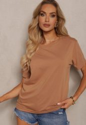 Brązowa Koszulka z Bawełny o Fasonie T-shirt Lormarka. Brązowe bluzki damskie Renee, xl, bez wzorów, z bawełny, bez kołnierzyka. Za 14.99 zł.