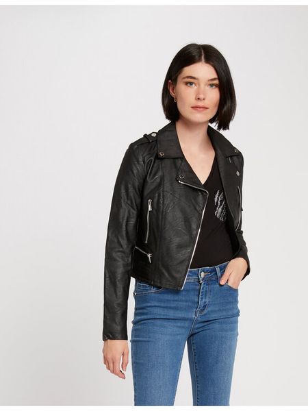 Morgan Kurtka z imitacji skóry 202-GRAMMO.N Czarny Regular Fit. Czarne kurtki damskie Morgan, bez wzorów, ze skóry, bez kaptura. Za 169.99 zł.