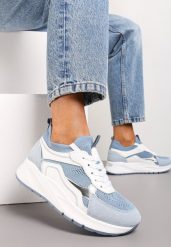 Niebieskie Sznurowane Sneakersy na Grubej Podeszwie z Błyszczącymi Wstawkami Nithirela. Niebieskie obuwie sportowe casual damskie Renee. Za 109.99 zł.
