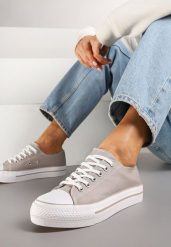 Szare Trampki Basic z Cholewką przed Kostkę na Niskiej Platformie Senadra. Szare trampki damskie Renee, bez wzorów, z jeansu, przed kostkę, bez zapięcia. Za 44.99 zł.