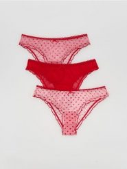 Siateczkowe majtki figi 3 pack - pastelowy róż. Czerwone figi Reserved, bez wzorów. Za 59.99 zł.