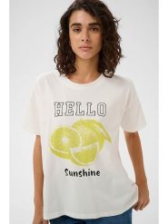 Kaffe Koszulka w kolorze kremowo-żółtym rozmiar: XL. Brązowe bluzki damskie Kaffe, xl, bez wzorów, z bawełny, bez kołnierzyka, bez ramiączek. Za 78.99 zł.