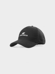 4F Czapka z daszkiem strapback uniseks - czarna L/XL. Czarne czapki z daszkiem damskie 4F, na lato, bez wzorów, z bawełny. W wyprzedaży za 39.99 zł.