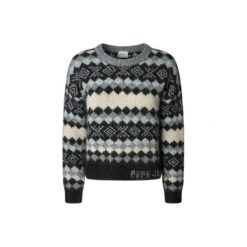 Sweter damski Pepe Jeans Celestine. Szare swetry klasyczne damskie Pepe Jeans, na zimę, z jeansu, bez kołnierzyka. W wyprzedaży za 324.50 zł.