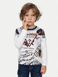 Guess Bluzka N6YI22 K3878 Biały Regular Fit. Białe t-shirty i koszulki chłopięce Guess, z aplikacjami, z bawełny, bez kołnierzyka, bez ramiączek. Za 124.99 zł.