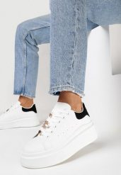 Biało-Czarne Sneakersy na Platformie Ariadi. Białe obuwie sportowe damskie Born2be, bez zapięcia. Za 69.99 zł.