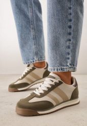 Zielone Sneakersy z Dwoma Paskami Evilirea. Zielone obuwie sportowe damskie Born2be, z dresówki, bez zapięcia. Za 109.99 zł.