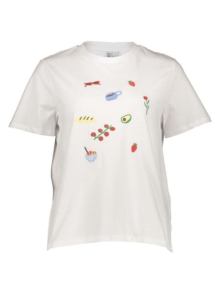 Pieces Koszulka w kolorze białym rozmiar: M. Białe bluzki damskie Pieces, m, bez wzorów, z bawełny, bez kołnierzyka, bez ramiączek. Za 68.95 zł.