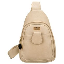 Modna i funkcjonalna beżowa saszetka damska crossbody z eko skóry Peterson. Brązowe nerki i saszetki damskie Peterson, z aplikacjami, z materiału. Za 89.99 zł.