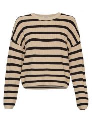 MOSS COPENHAGEN Sweter "Marthea Rachelle" w kolorze beżowo-czarnym rozmiar: L/XL. Brązowe swetry klasyczne damskie Moss Copenhagen, l, z wiskozy, bez kołnierzyka. Za 140.53 zł.