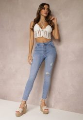 Niebieskie Jeansy z Regularnym Stanem i Wywiniętymi Nogawkami Velazquez. Niebieskie jeansy damskie Renee, plus size. Za 79.99 zł.