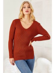 Milan Kiss Sweter w kolorze ceglanym rozmiar: L. Czerwone swetry klasyczne damskie Milan Kiss, l, prążkowane, bez kołnierzyka. Za 134.53 zł.